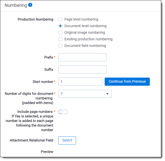 document level numbering options