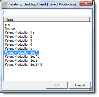 Select Production window in RDC