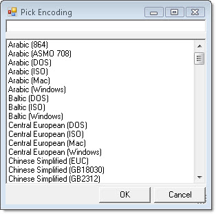File Encoding window