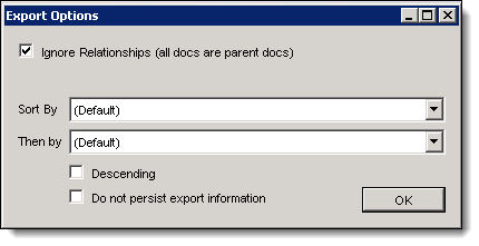 Export options dialog box