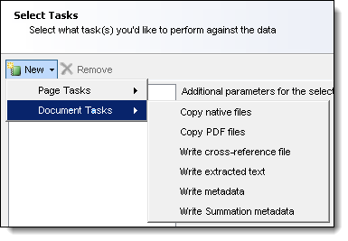 Document tasks select tasks window