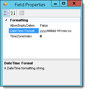 Field properties window for editing dates