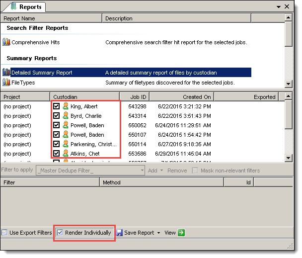 Rendering RPC reports individually