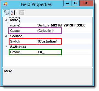 Field properties box for switch statement