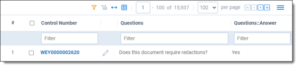 Documents view showing questions