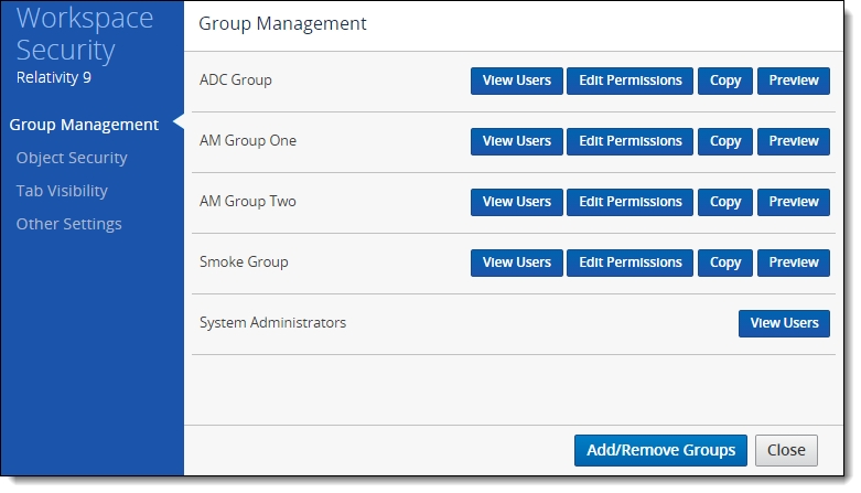 Workspace security group management