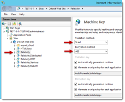 machine key settings for the IIS on Windows Server 2012