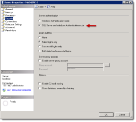authentication setting for SQL server