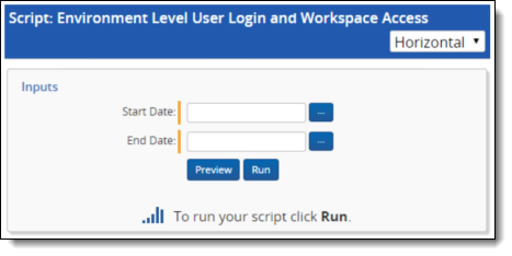 The Environment Level User Login and Workspace Access script page.