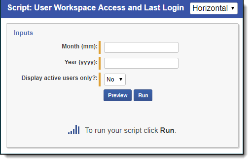 The User Workspace and Last Login script page.