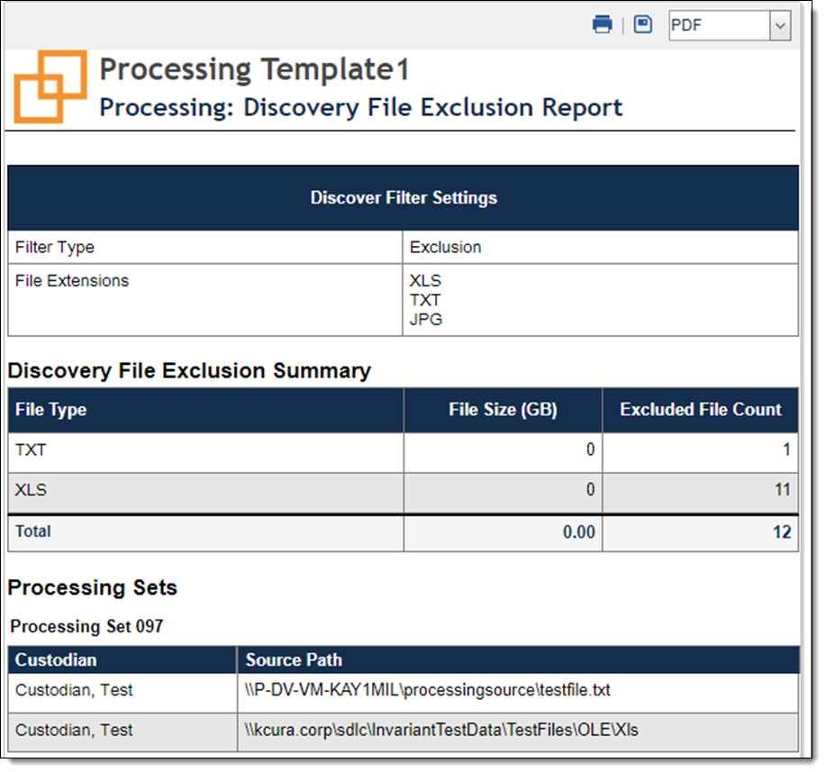 Discovery File Exclusion Report