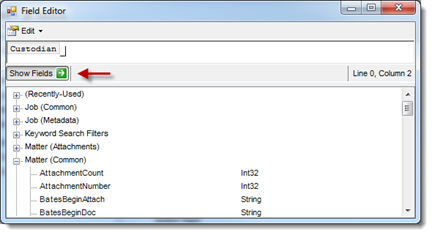 Show fields button in field editor dialog box