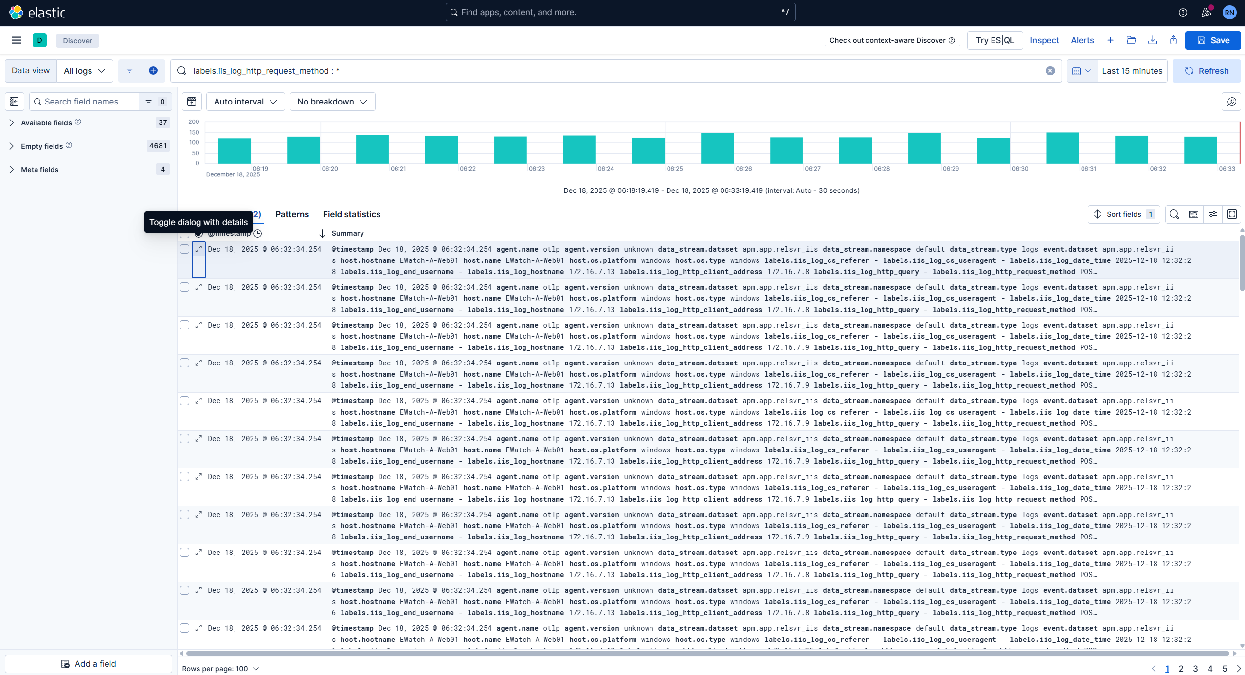 IIS Log Details Arrow