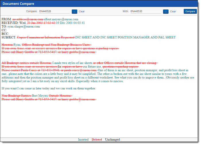 Example document compare with Document Compare feature