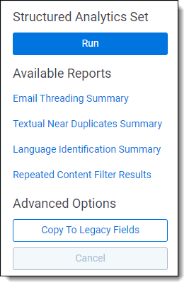 Structured analytics set console