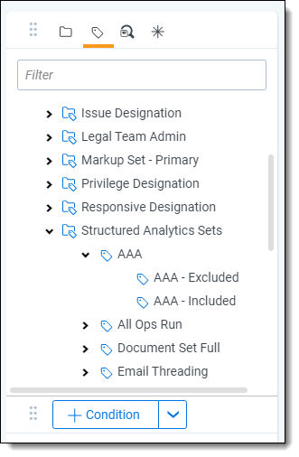 Structured analytics set fields within the Field Tree browser