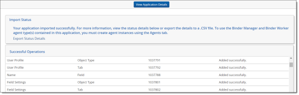 Application import status columns