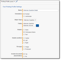 Printing profile layout fields