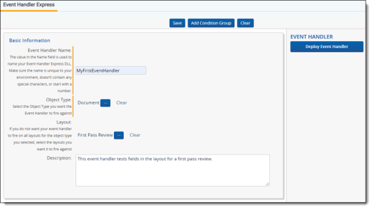 basic information for an event handler