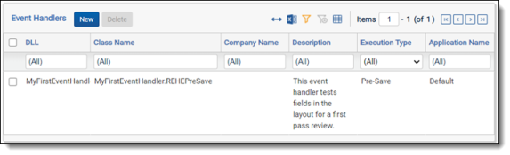 event handler displayed on details view