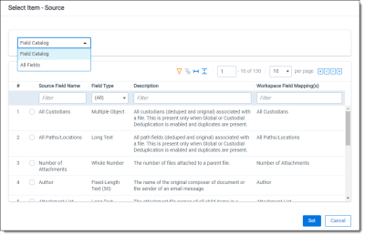 Selecting the Source for mapping processing fields