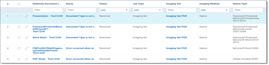 Imaging Document Error tab