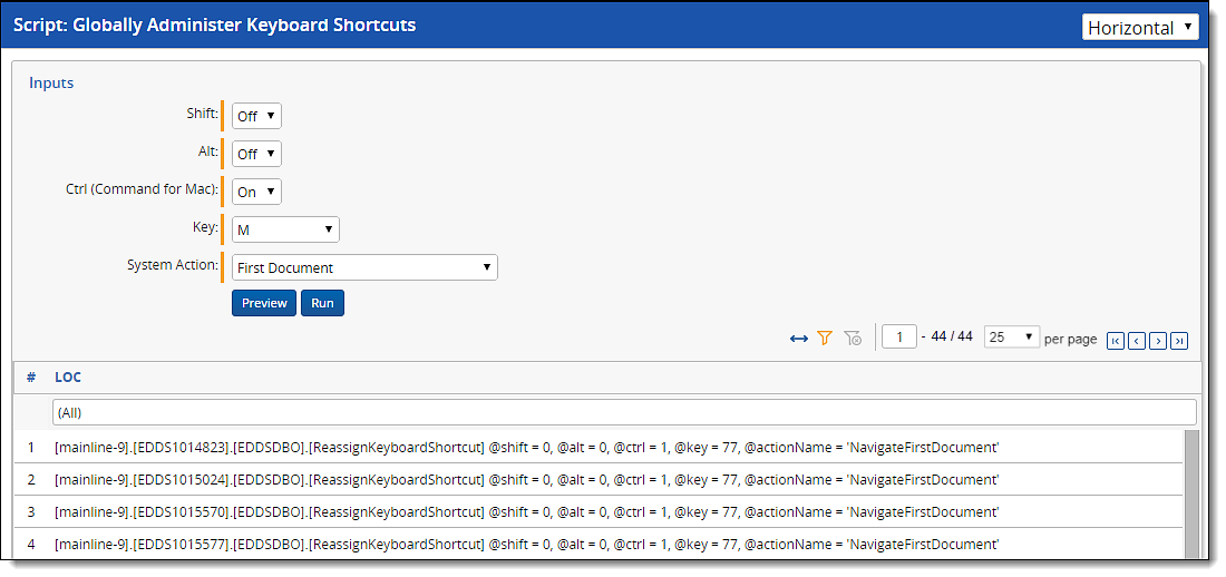 Globally Administer Keyboard Shortcuts results