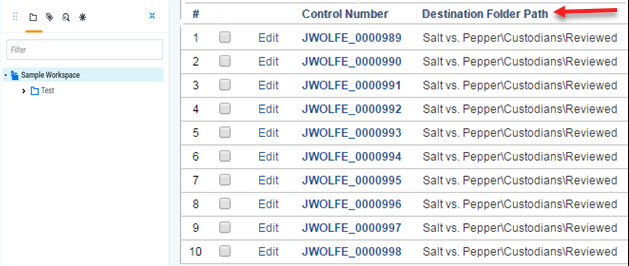 Destination folder path on Documents tab