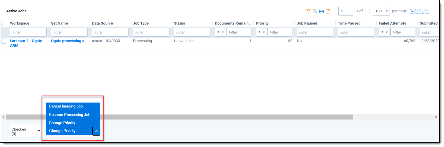 Active jobs mass operations menu