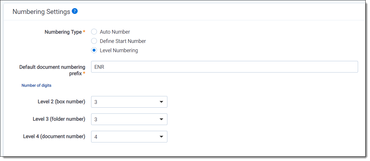 Numbering settings