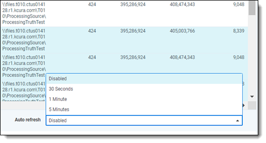 Autorefresh dropdown for processing history