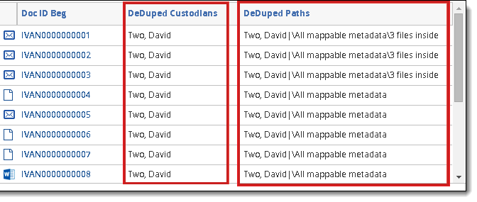 Deduped custodians and deduped files in document view