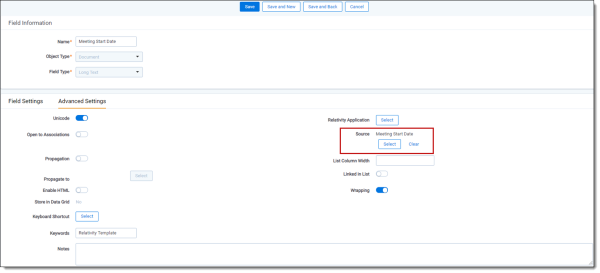 Select processing field mapping.