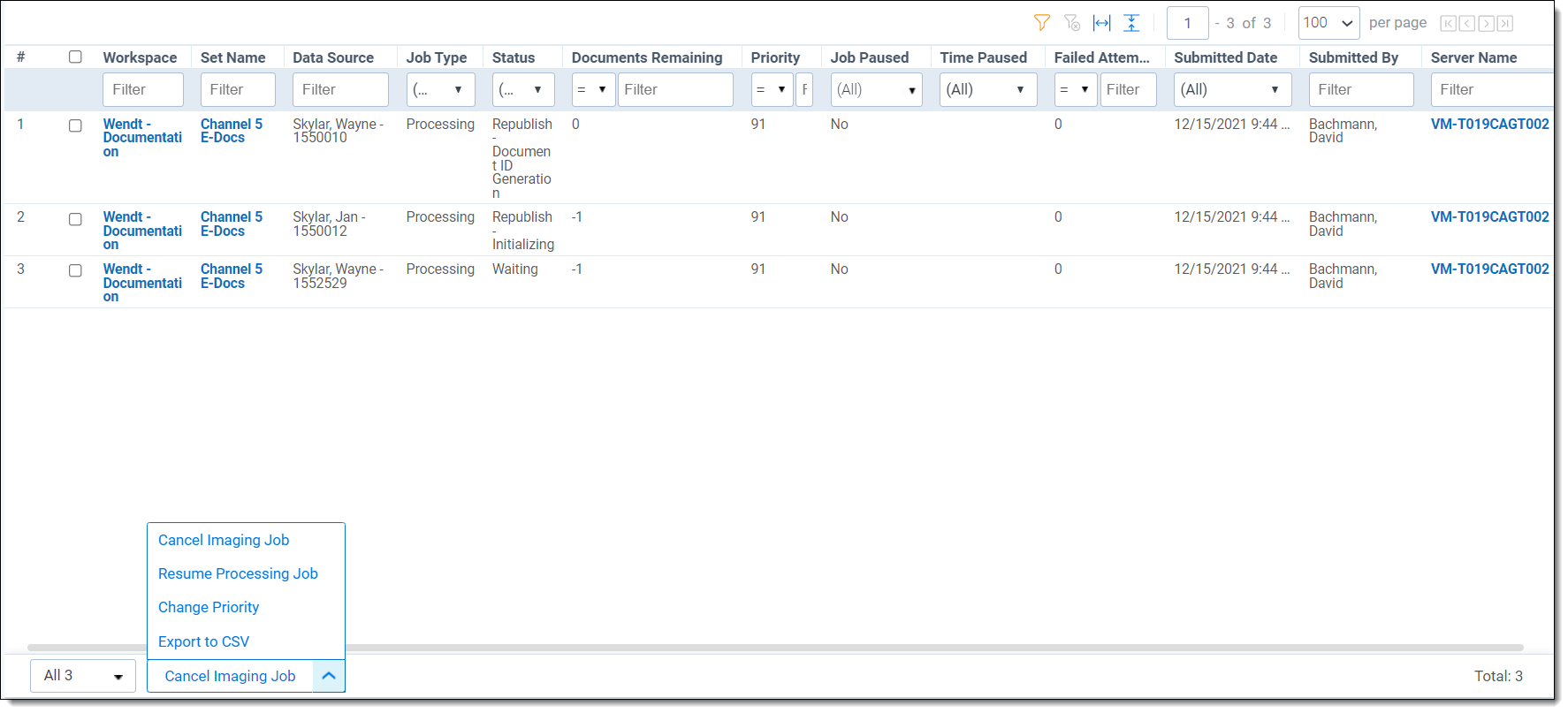 Processing job in worker manager queue