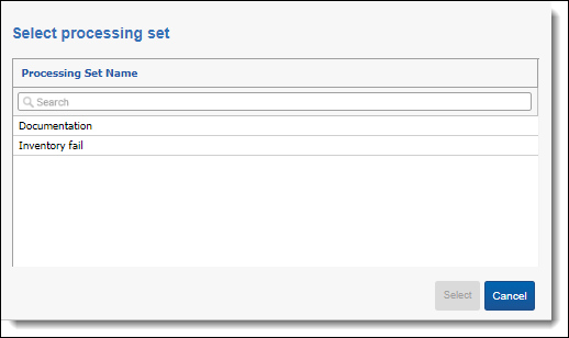 Select processing set for Inventory layout