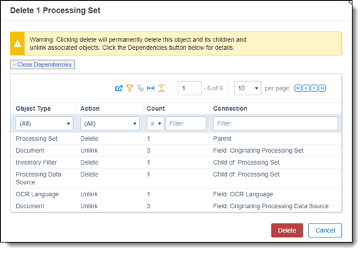 processing set dependencies window