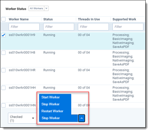 All workers mass operations dropdown