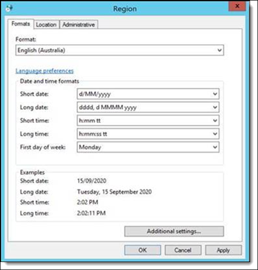 Worker Regional date time settings in windows