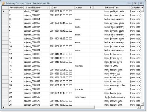 RDC Load File Preview window