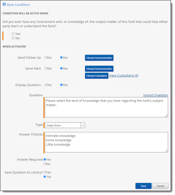 window to add new conditions to questions