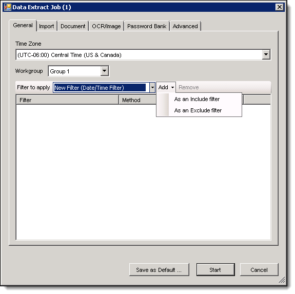 Data Extract Job dialog box