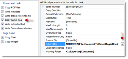 Document tasks parameters list