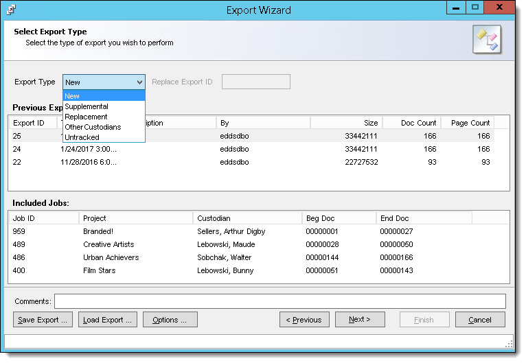 Export type window