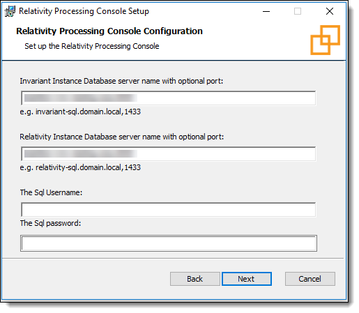 Database information configuration window