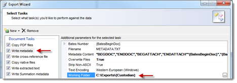 Document tasks parameters list