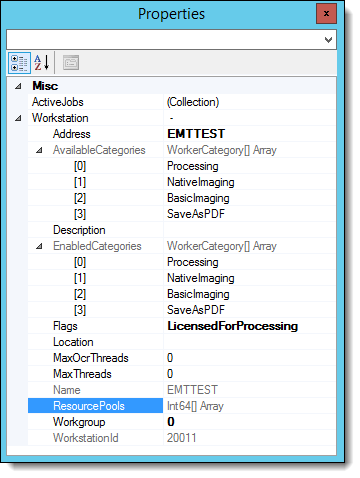 Properties window in RPC