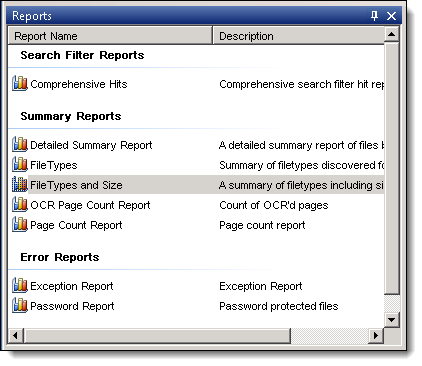 Reports window