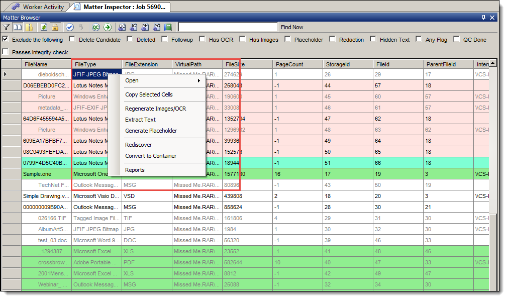 Right-click Matter Browser options