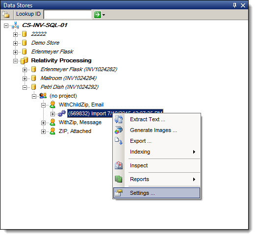 Selecting the job settings option