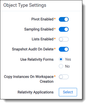 Object Type Settings section
